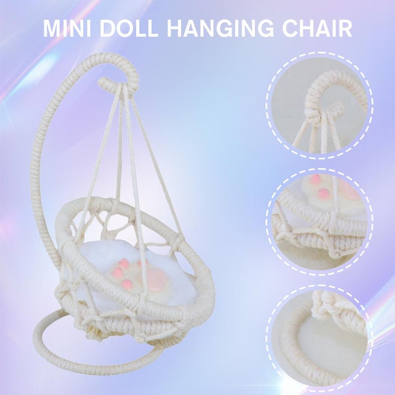 Doll Swing,9.3" Miniature Hanging Swing Chair with Cushion and Pillows,Dollhouse Accessories Mini Furniture Decorations DIY Scenery Props - Image 2